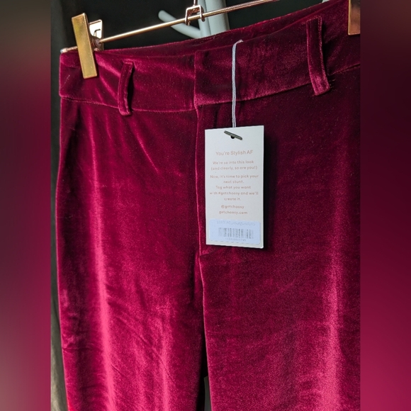 NWT‎ Choosy Velvet Burgundy/ Raspberry Strech Pants - Picture 2 of 4